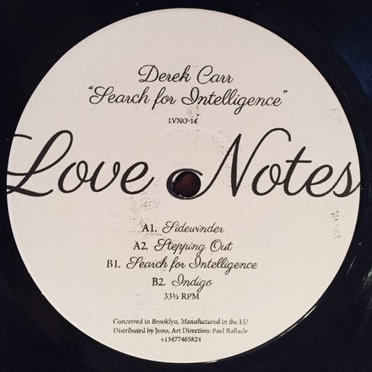 Image of Front Cover of 4644276S: 12" - DEREK CARR, Search For Intelligence (Love Notes; LVNO-14, US 2018)   VG+/VG+