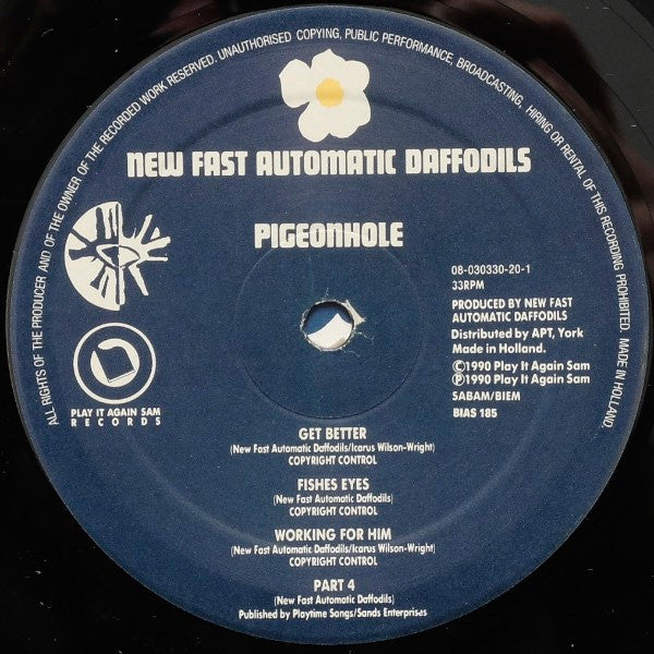 Image of Label Cover of LP - VG/G+ - NEW FAST AUTOMATIC DAFFODILS, Pigeonhole (Play It Again Sam Records; BIAS 185, UK & Europe 1990, Inner), Hairline marks only,  - 2316518C