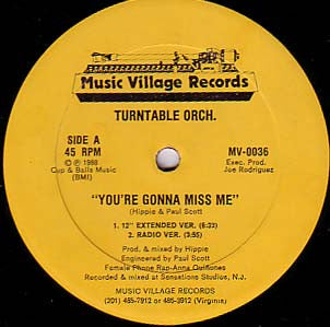 Image of Front Cover of LP - /VG - TURNTABLE ORCH., You're Gonna Miss Me (Music Village Records ; MV-0036, US 1988, Plain Sleeve), ,  - 2746194S