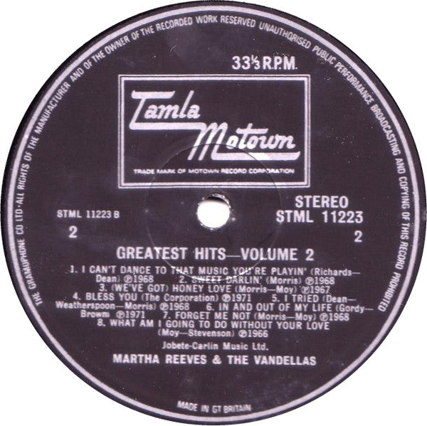 Image of Label Cover of LP - VG/VG+ - MARTHA REEVES AND THE VANDELLAS, Greatest Hits Vol 2 (Tamla Motown; STML11223, UK 1973, Laminated Sleeve), Light wear to edge of the sleeve. ,  - 3846123S