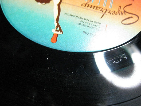 Image of Label Cover of LP - VG/VG - SUPERTRAMP, Breakfast In America (A&M Records; SP-3708, US 1979, Thick Card Sleeve With Orange Inside, Inner, Trumpet Stamp in Run out), Hairlines. Writing on sleeve, ring and edge wear, creasing. Seam split to inner.,  - 3846353S