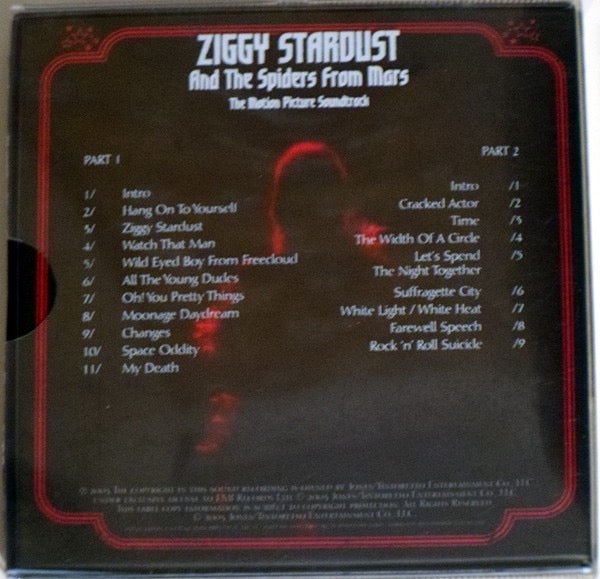 Image of Back Cover of 3834199E: 2xCD - DAVID BOWIE, Ziggy Stardust And The Spiders From Mars (The Motion Picture Soundtrack) (EMI; 541 9792, Europe 2003 Reissue, Box set with printed plastic slipcase, Booklet, Poster, Ticket Stub, Red CDs)   EX/EX