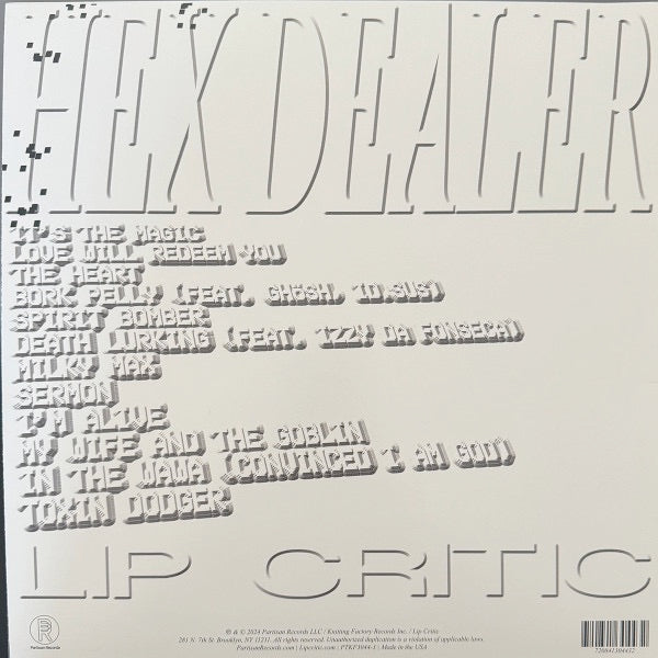 Image of Back Cover of 2214356C: LP - LIP CRITIC, Hex Dealer (Partisan Records; PTKF3044-3, Worldwide 2024, Clear Vinyl)   NEW/NEW