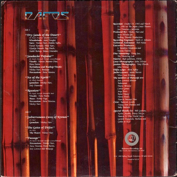 Image of Back Cover of 2214363C: LP - MICKEY HART, AIRTO, FLORA PURIM, D fos (Reference Recordings; RR-12, US 1983, Gatefold) Sleeve has some edge wear and light ring wear. Plain inner sleeve discoloured and taped  VG/VG+