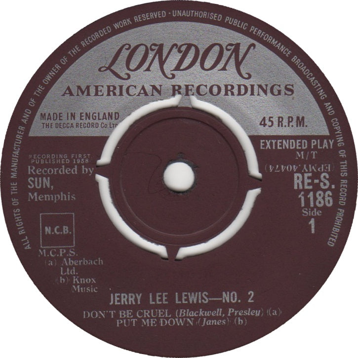 Image of Label Cover of 2214350C: 7" - JERRY LEE LEWIS, No. 2 (London Records Tri-Center; RE-S 1186, UK 1959, Laminated Flipback Sleeve) Strong VG throughout.  VG/VG