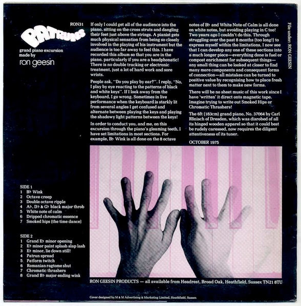 Image of Back Cover of 2214369C: LP - RON GEESIN, Patruns (Ron Geesin Products; RON31, UK 1975) Sleeve has small rips in opening at bottom. Some corner and ring wear  VG/VG