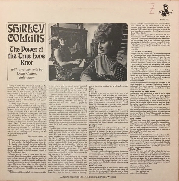 Image of Back Cover of LP - VG+/EX - SHIRLEY COLLINS, The Power Of The True Love Knot (Hannibal Records; HNBL 1327, UK 1987 Reissue), ,  - 0726264E