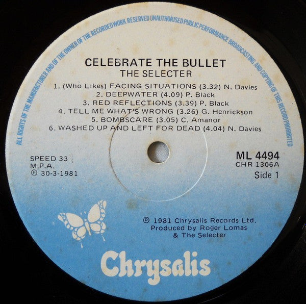 Image of Label Cover of 2224324E: LP - THE SELECTER, Celebrate The Bullet (Chrysalis; ML 4494, South Africa 1981, Inner) Sticker Damage To Rear Sleeve  VG/VG+