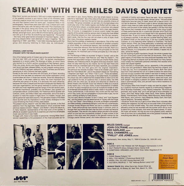 Image of Back Cover of LP - VG/EX - MILES DAVIS QUINTET, Steamin' (Jazz Wax; JWR4501, Europe 2009 Reissue, 180 Gram Vinyl), Top left corner crease, still in shrinkwrap.,  - 2716319C