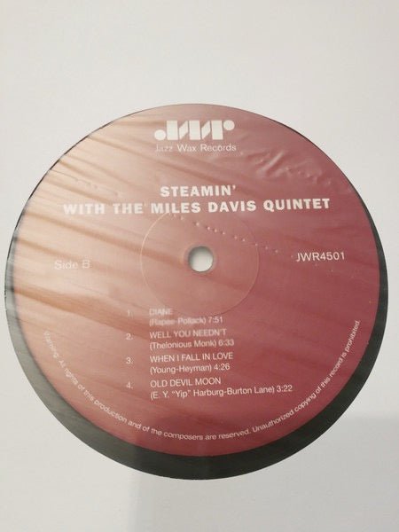 Image of Label Cover of LP - VG/EX - MILES DAVIS QUINTET, Steamin' (Jazz Wax; JWR4501, Europe 2009 Reissue, 180 Gram Vinyl), Top left corner crease, still in shrinkwrap.,  - 2716319C