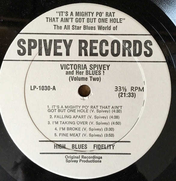 Image of Label Cover of 2214434C: LP - VICTORIA SPIVEY, Victoria And Her Blues (Volume Two) (Spivey Records; LP-1030, US )   VG/VG