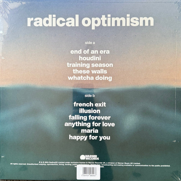 Image of Back Cover of 2254200S: LP - DUA LIPA, Radical Optimism (Warner Records; 5054197943386, Europe 2024, Inner & Insert, Recycled Red Opaque vinyl)   NEW/NEW