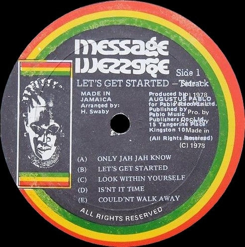 Image of Label Cover of 2214478C: LP - TETRACK, Let's Get Started (Message; , Jamaica 1980 Reissue) Lovely copy, light lines only. Sleeve in great nick too.  VG+/VG+