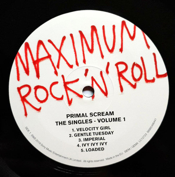 Image of Label Cover of 2xLP - VG/VG+ - PRIMAL SCREAM, Maximum Rock 'N' Roll (The Singles Volume 1) (Sony Music; 88985486441, Europe 2019, Gatefold, 2 Inners & Insert, Remastered), Insert and inners lightly water damaged/wavy. Corner wear. ,  - 1826428E