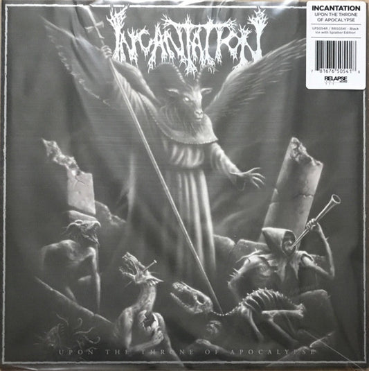 Image of Front Cover of 2254221S: LP - INCANTATION, Upon The Throne Of Apocalypse (Relapse Records; RR6922, US 2023 Reissue, Insert,  Black Ice With Metallic Silver And White Splatter Vinyl)   NEW/NEW