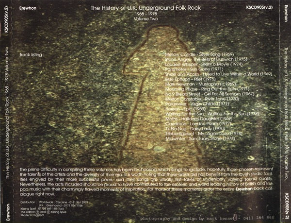 Image of Back Cover of 2214698C: CD - VARIOUS, The History Of U.K. Underground Folk Rock 1968-1978 Volume Two (Kissing Spell; KSCD 905(v.2), UK 1994, Jewel Case)   VG+/VG+