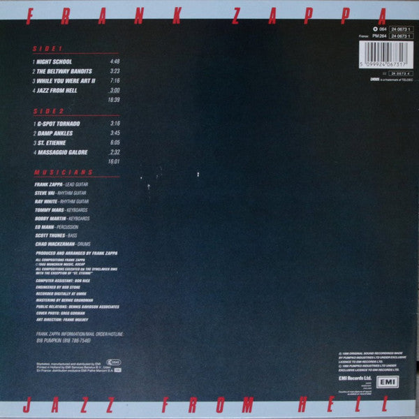 Image of Back Cover of 2344029S: LP - FRANK ZAPPA, Jazz From Hell (EMI; 064 24 0673 1, Europe 1986)   VG/VG