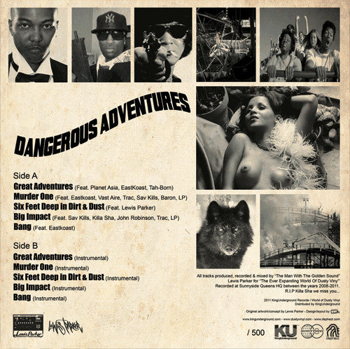 Image of Back Cover of 2224582E: 12" EP - LEWIS PARKER, Dangerous Adventures (KingUnderground Records; KU/WODV-001, UK 2011, Picture Sleeve, Gold Vinyl, No 7". Limited Edition) Light Marks only. 78/500.  VG+/VG+