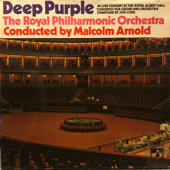 Image of Front Cover of 2324096E: LP - DEEP PURPLE AND THE ROYAL PHILHARMONIC ORCHESTRA CONDUCTED BY MALCOLM ARNOLD, Concerto For Group And Orchestra (Harvest Green, EMI On Rim, One EMI Box; SHVL 767, UK 1974 Reissue)   VG/VG+