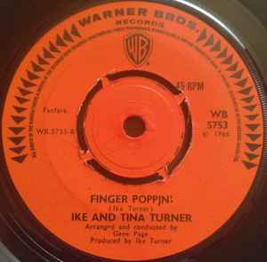 Image of Label Cover of 2314217C: 7" - IKE AND TINA TURNER, Tell Her I'm Not Home / Finger Poppin' (Warner Bros. Records; WB 5753, UK 1966, Company Sleeve) Light marks only.  /VG