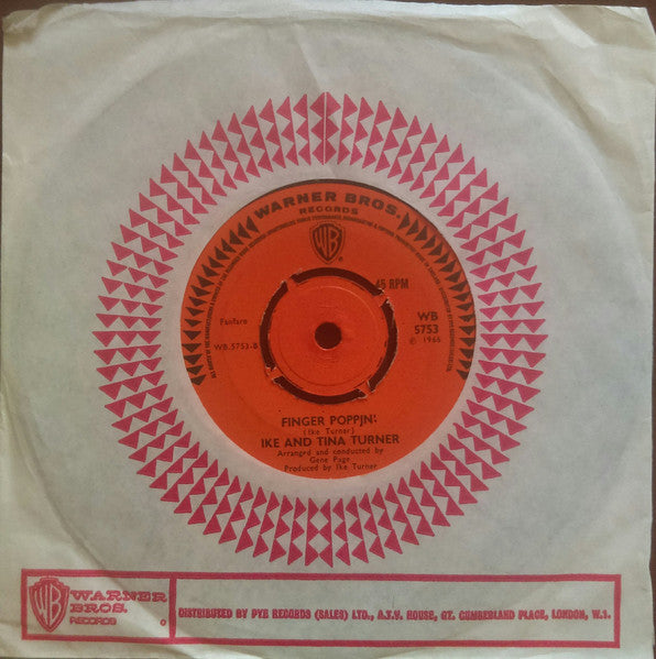 Image of Front Cover of 2314217C: 7" - IKE AND TINA TURNER, Tell Her I'm Not Home / Finger Poppin' (Warner Bros. Records; WB 5753, UK 1966, Company Sleeve) Light marks only.  /VG