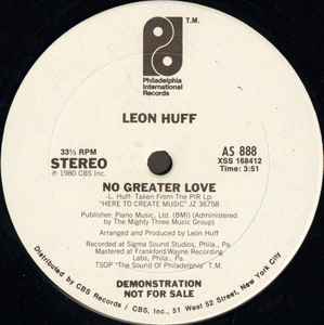 Image of Back Cover of 2344131S: 12" - LEON HUFF, I Ain't Jivin', I'm Jammin' / No Greater Love (Philadelphia International Records; AS 888, US 1980, Promo, Plain sleeve) Light marks only.  /VG