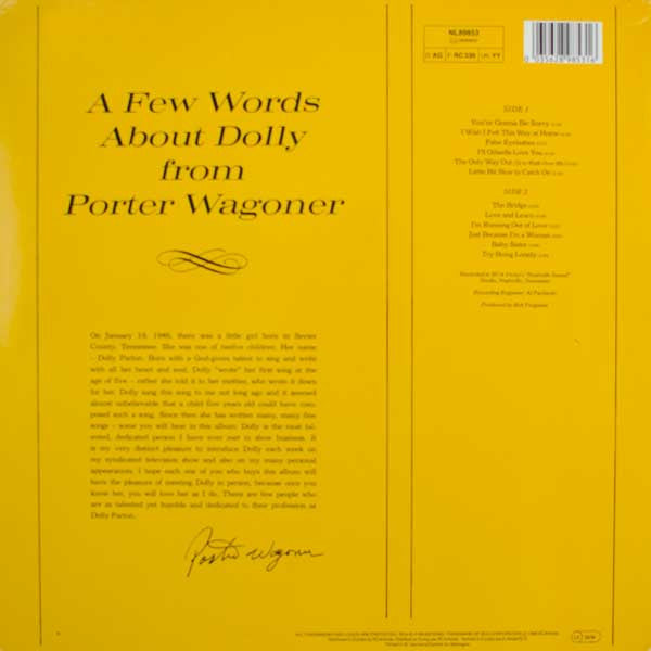 Image of Back Cover of LP - VG/VG - DOLLY PARTON, Just Because I'm A Woman (RCA; NL89853, Europe 1986 Reissue), ,  - 1926323E