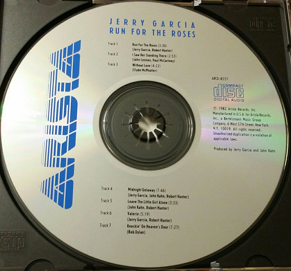 Image of Label Cover of 2334048E: CD - JERRY GARCIA, Run For The Roses (Arista; ARCD 8557, US , Jewel Case)   VG+/VG+