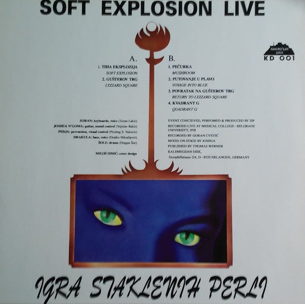 Image of Back Cover of 2314364C: LP - IGRA STAKLENIH PERLI, Soft Explosion Live (Kalemegdan Disk; KD 001, Germany 1993 Reissue, Inner & Insert) Writing on inner.  VG/VG+