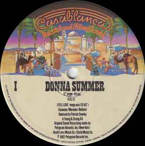 Image of Label Cover of 12" - VG/VG - DONNA SUMMER, I Feel Love (Special New Version) (15 Min Remix By Patrick Cowley) (Casablanca ; FEEL 12, UK 1982, Picture Sleeve), ,  - 3226100E