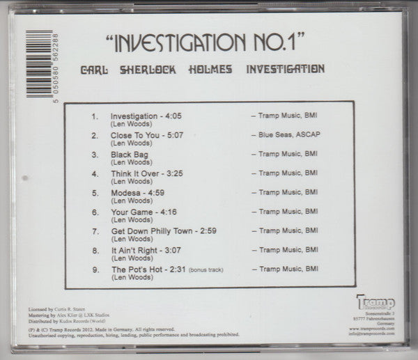 Image of Back Cover of 2334050E: CD - CARL SHERLOCK HOLMES INVESTIGATION, Investigation No.1 (Tramp Records; TRCD-9016, Germany 2012, Jewel Case)   VG+/VG+