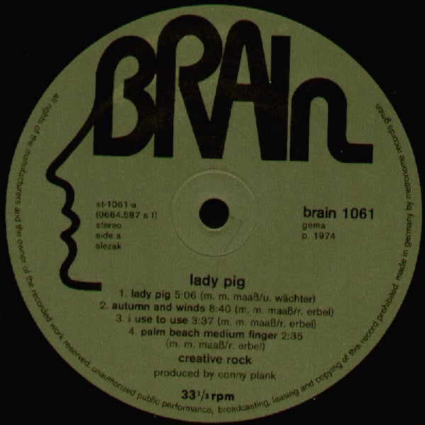 Image of Label Cover of 2314367C: LP - CREATIVE ROCK, Lady Pig (Brain; 1061, Germany 1974)   VG/VG+