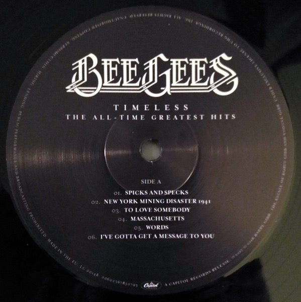 Image of Label Cover of 2xLP - VG+/VG+ - BEE GEES, Timeless (The All-Time Greatest Hits) (Capitol Records; 00602567804574, Europe 2018 Reissue, Gatefold), ,  - 2626216E