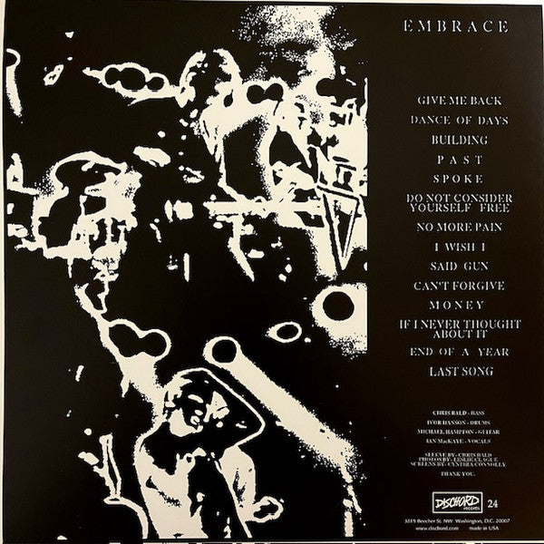 Image of Back Cover of 3814560C: LP - EMBRACE, Embrace (Dischord Records; No 24, US 2024 Reissue, Insert, Gold Transparent Vinyl)   NEW/NEW