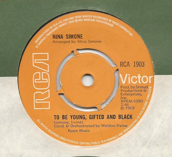 Image of Front Cover of 7" - /G+ - NINA SIMONE, To Be Young, Gifted And Black / Save Me (RCA Victor; RCA 1903, UK 1969, Company Sleeve, 4 prong centre), ,  - 3226201E