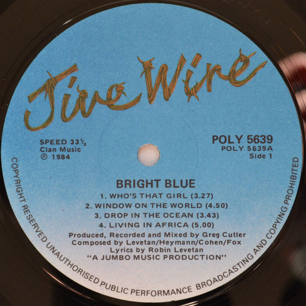 Image of Label Cover of 2324116E: LP - BRIGHT BLUE, Bright Blue (Jive Wire; POLY 5639, South Africa 1984)   VG+/VG+