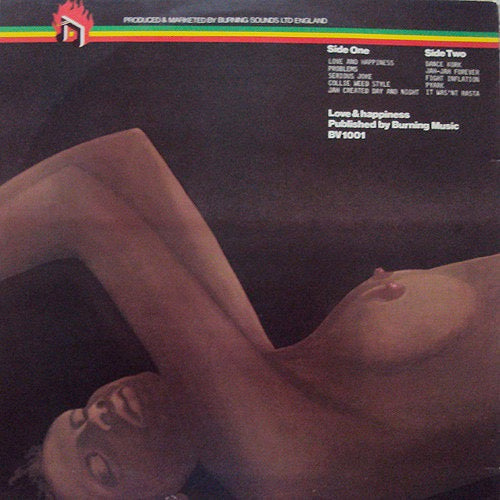 Image of Back Cover of 2314503C: LP - CLINT EASTWOOD, Love And Happiness (Burning Vibrations; BV 1001, UK 1979, Red Vinyl) Medium sized tear on front of sleeve. Disc has light marks only.  G+/VG