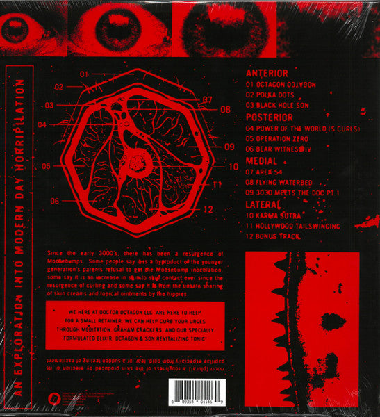 Image of Back Cover of 2344248S: 2xLP - DR. OCTAGON, Moosebumps: An Exploration Into Modern Day Horripilation (Bulk Recordings; BULK012LP, US 2018, Gatefold, 2 Inners, Clear w/ Blood Splatter Vinyl)   VG+/VG+