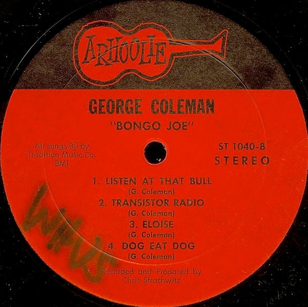 Image of Label Cover of 2314627C: LP - GEORGE COLEMAN, Bongo Joe (Arhoolie Records; 1040, US 1969) Superficial marks on B-side. Sleeve has some edge and corner wear. Small rip in opening at front  VG/VG+