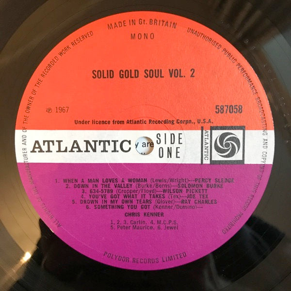 Image of Label Cover of 2314756C: LP - VARIOUS, Solid Gold Soul Volume 2 (Atlantic; 588058, UK 1967, Laminated Front Sleeve, Mono) Sleeve discoloured with edge and spine wear / splits. Stamp and writing on reverse  VG/VG