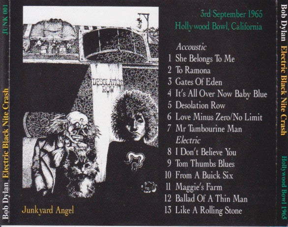 Image of Back Cover of 2334176E: CD - BOB DYLAN, Electric Black Nite Crash (Junkyard Angel; JUNK 001, Europe 1998, Jewel Case) Unofficial Release  VG+/VG+