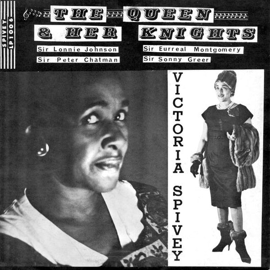 Image of Front Cover of 2314840C: LP - VICTORIA SPIVEY WITH LONNIE JOHNSON (2), LITTLE BROTHER MONTGOMERY, MEMPHIS SLIM, SONNY GREER, The Queen And Her Knights (Spivey Records; LP1006, US 1965) Lovely copy!  VG+/VG+