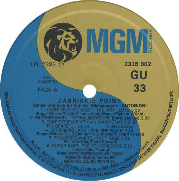 Image of Label Cover of LP - VG/VG+ - VARIOUS, Zabriskie Point (Bande Originale Du Film De Michelangelo Antonioni) (MGM Records; 2 315 002, France 1970), ,  - 4246127S