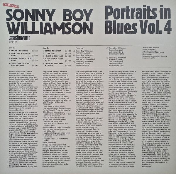 Image of Back Cover of 2314874C: LP - SONNY BOY WILLIAMSON, Portraits In Blues Vol. 4 (Storyville ; 671 158, Denmark )   VG/VG+