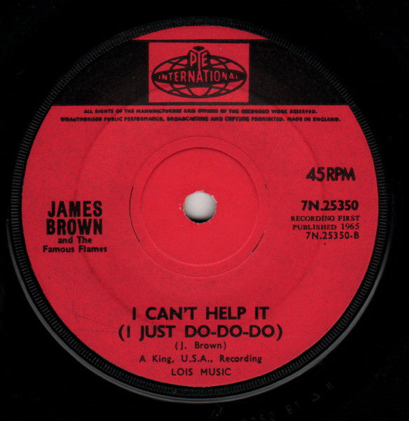 Image of Label Cover of 2414021C: 7" - JAMES BROWN, I Got You (I Feel Good) / I Just Can't Help It (Pye Pink; 7N.25350, UK 1965, Company sleeve) Light marks only.  VG+/VG