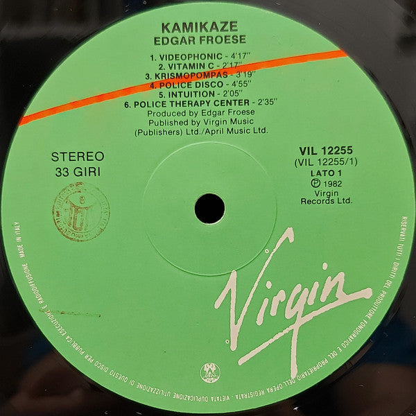 Image of Label Cover of 2424015E: LP - EDGAR FROESE, Kamikaze 1989 (Virgin; VIL 12255, Italy 1982)   G/VG