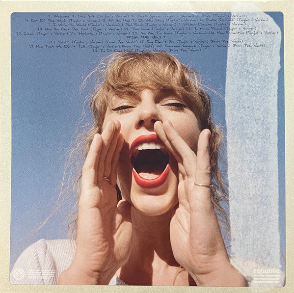 Image of Back Cover of 2xLP - VG+/VG+ - TAYLOR SWIFT, 1989 (Taylor's Version) (Republic Records; 0245554214, Worldwide 2023, Gatefold, 2 Inners, Crystal Skies Blue vinyl. MPO), ,  - 2316012C