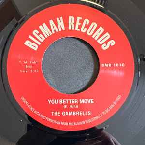 Image of Back Cover of 2414035C: 7" - THE GAMBRELLS, You Better Move / Pain In My Heart (Big Man Records; BMR 1010, UK 2022 Reissue, Picture sleeve)   EX/EX