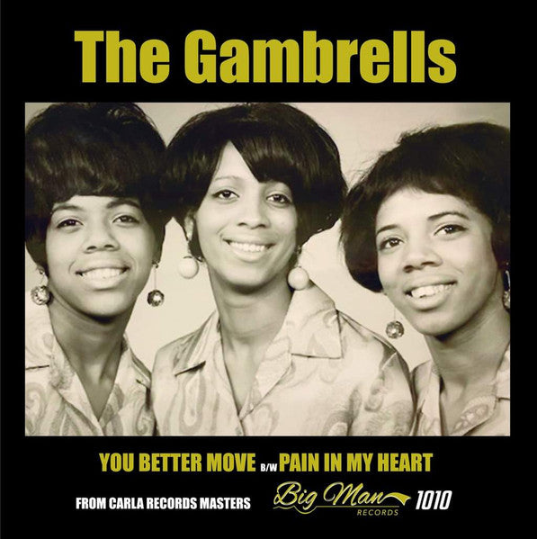 Image of Front Cover of 2414035C: 7" - THE GAMBRELLS, You Better Move / Pain In My Heart (Big Man Records; BMR 1010, UK 2022 Reissue, Picture sleeve)   EX/EX