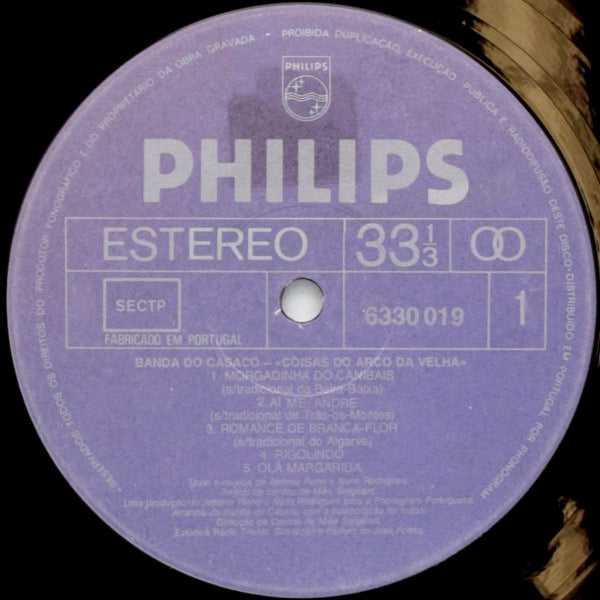 Image of Label Cover of 2414143C: LP - BANDA DO CASACO, Coisas Do Arco Da Velha (Philips; 6330 019, Portugal 1976, Inner) Fogged vinyl  VG/VG+